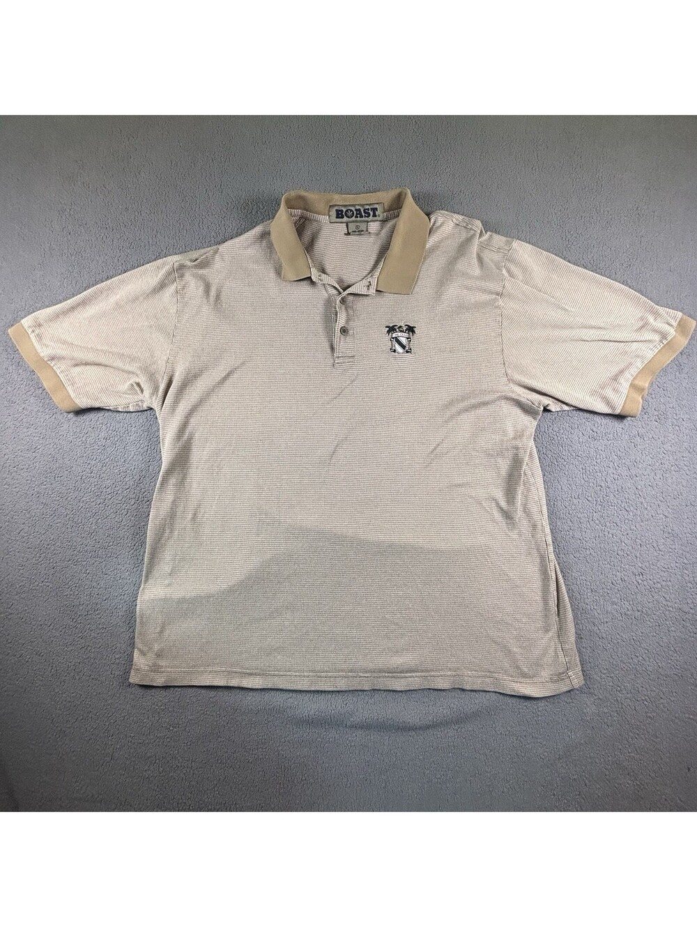 Vintage Boast Striped Polo Shirt Mens XL Tan Beige Cotton USA Made Country Club
